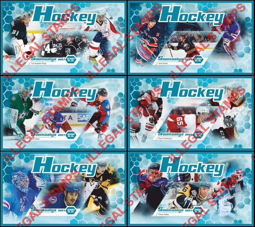 Somalia 2017 Hockey Players Illegal Stamp Souvenir Sheets of 1 Somalia 2017 Hockey Players Illegal Stamp Souvenir Sheets of 1