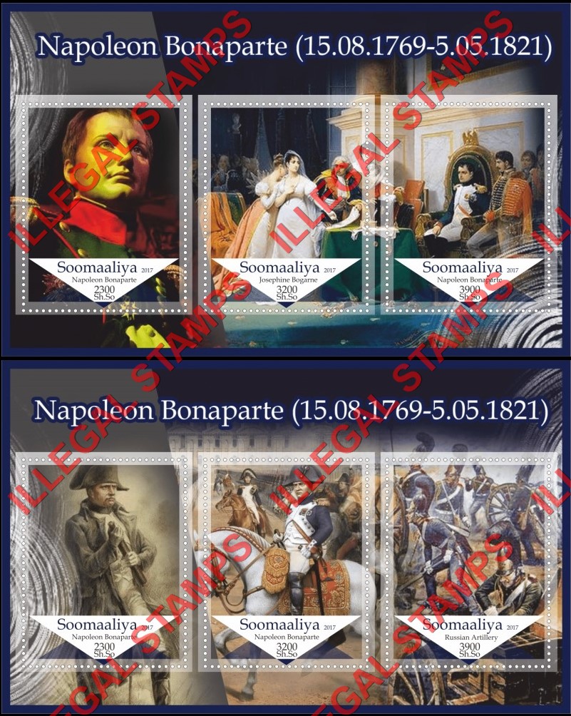 Somalia 2017 Napoleon Bonaparte Illegal Stamp Souvenir Sheets of 3 Somalia 2017 Napoleon Bonaparte Illegal Stamp Souvenir Sheets of 3