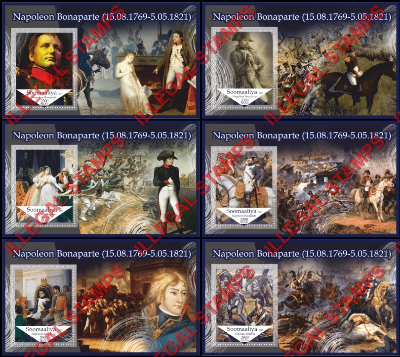 Somalia 2017 Napoleon Bonaparte Illegal Stamp Souvenir Sheets of 1 Somalia 2017 Napoleon Bonaparte Illegal Stamp Souvenir Sheets of 1
