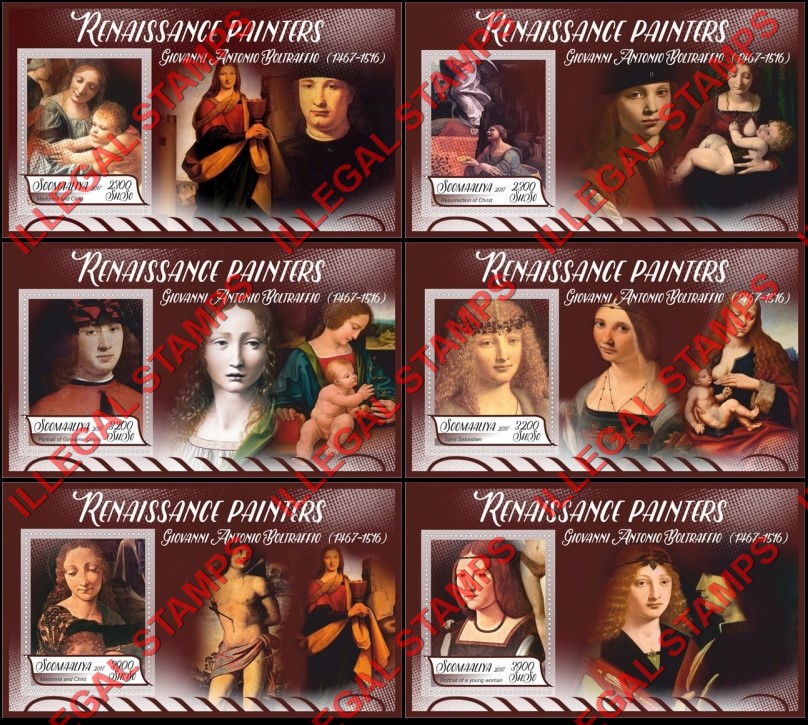 Somalia 2017 Paintings by Giovanni Antonio Boltraffio Illegal Stamp Souvenir Sheets of 1 Somalia 2017 Paintings by Giovanni Antonio Boltraffio Illegal Stamp Souvenir Sheets of 1