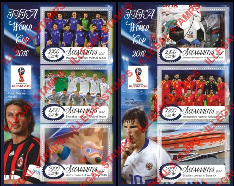 Somalia 2017 Soccer World Cup 2018 Football Illegal Stamp Souvenir Sheets of 3 Somalia 2017 Soccer World Cup 2018 Football Illegal Stamp Souvenir Sheets of 3