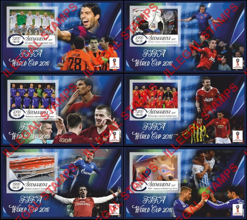 Somalia 2017 Soccer World Cup 2018 Football Illegal Stamp Souvenir Sheets of 1 Somalia 2017 Soccer World Cup 2018 Football Illegal Stamp Souvenir Sheets of 1