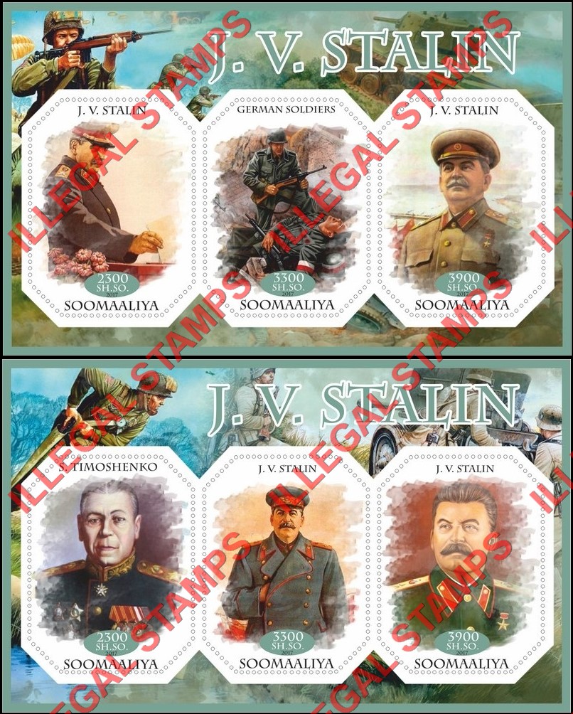 Somalia 2017 Stalin Illegal Stamp Souvenir Sheets of 3 Somalia 2017 Stalin Illegal Stamp Souvenir Sheets of 3