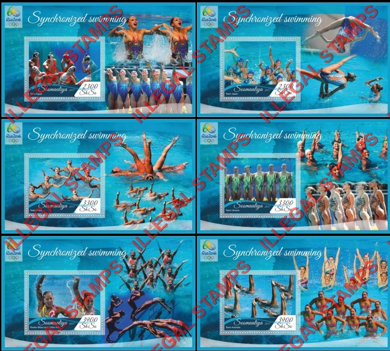 Somalia 2017 Synchronized Swimming Olympics in Rio 2016 Illegal Stamp Souvenir Sheets of 1 Somalia 2017 Synchronized Swimming Olympics in Rio 2016 Illegal Stamp Souvenir Sheets of 1