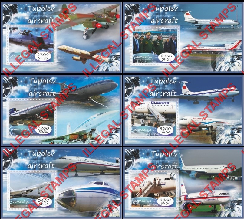 Somalia 2017 Tupolev Aircraft Illegal Stamp Souvenir Sheets of 1 Somalia 2017 Tupolev Aircraft Illegal Stamp Souvenir Sheets of 1