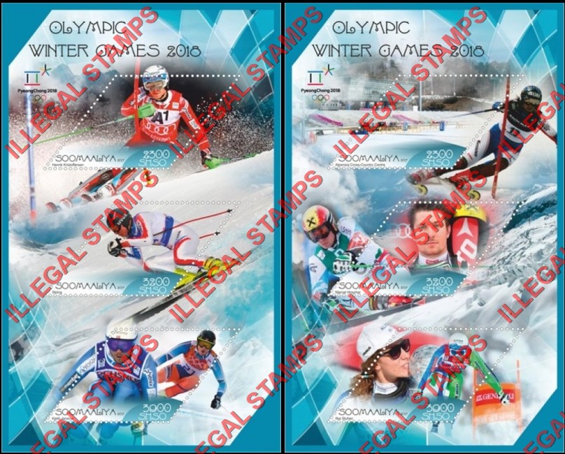 Somalia 2017 Winter Olympic Games in PyeongChang 2018 Illegal Stamp Souvenir Sheets of 3 Somalia 2017 Winter Olympic Games in PyeongChang 2018 Illegal Stamp Souvenir Sheets of 3
