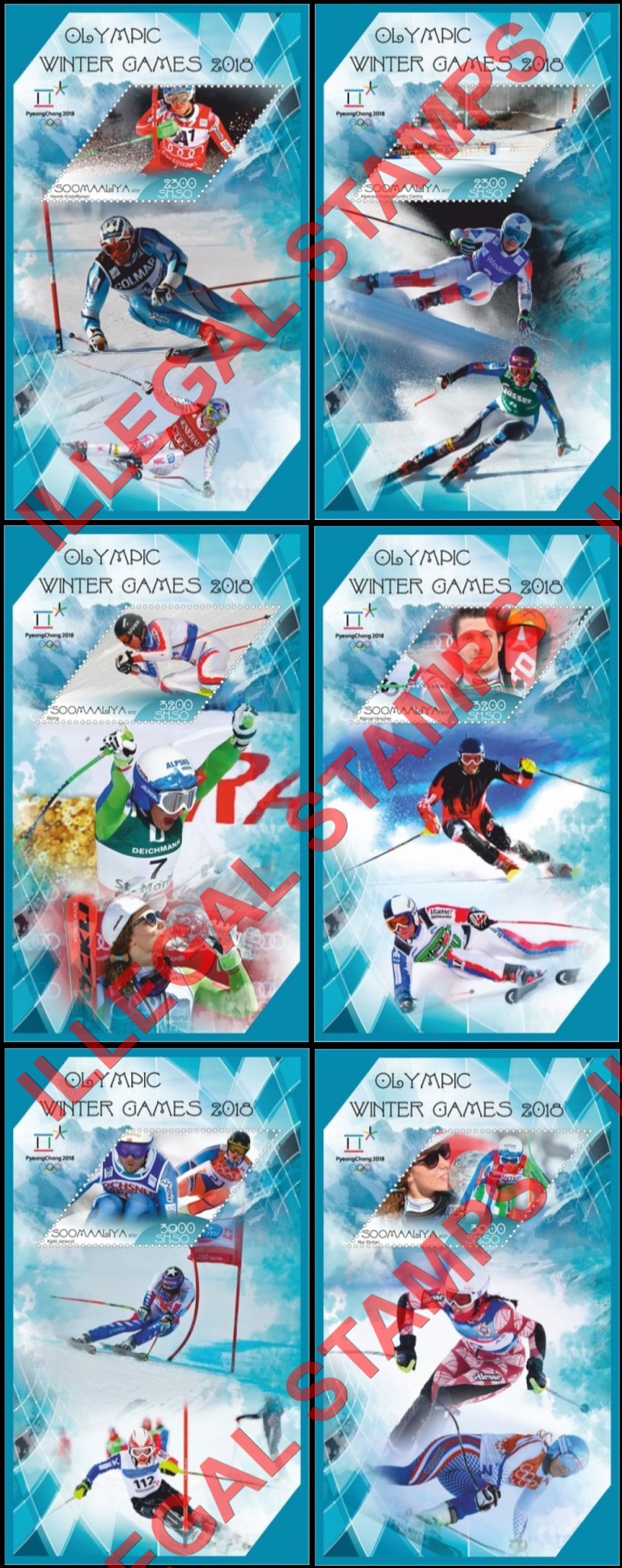 Somalia 2017 Winter Olympic Games in PyeongChang 2018 Illegal Stamp Souvenir Sheets of 1 Somalia 2017 Winter Olympic Games in PyeongChang 2018 Illegal Stamp Souvenir Sheets of 1