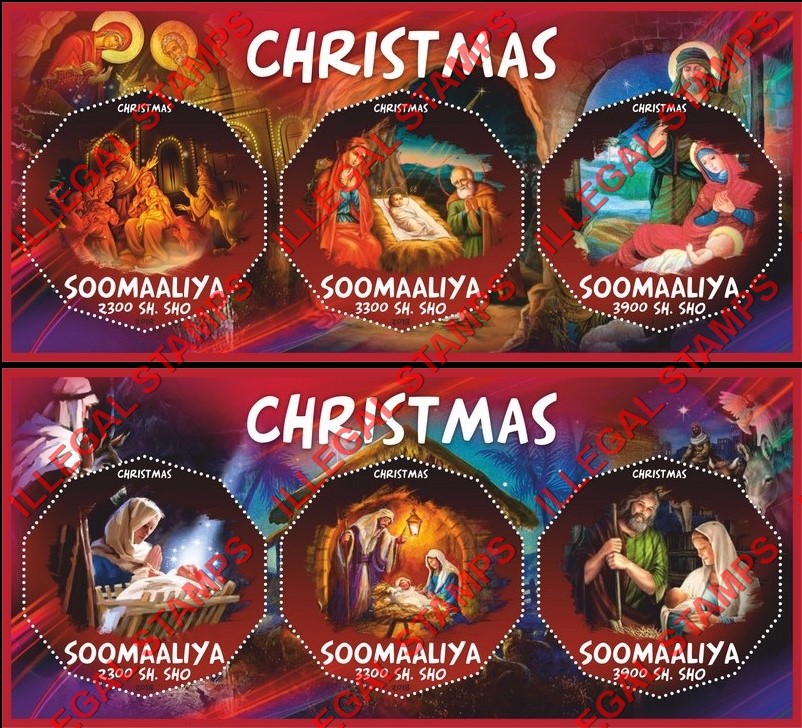 Somalia 2018 Christmas Paintings Illegal Stamp Souvenir Sheets of 3 Somalia 2018 Christmas Paintings Illegal Stamp Souvenir Sheets of 3