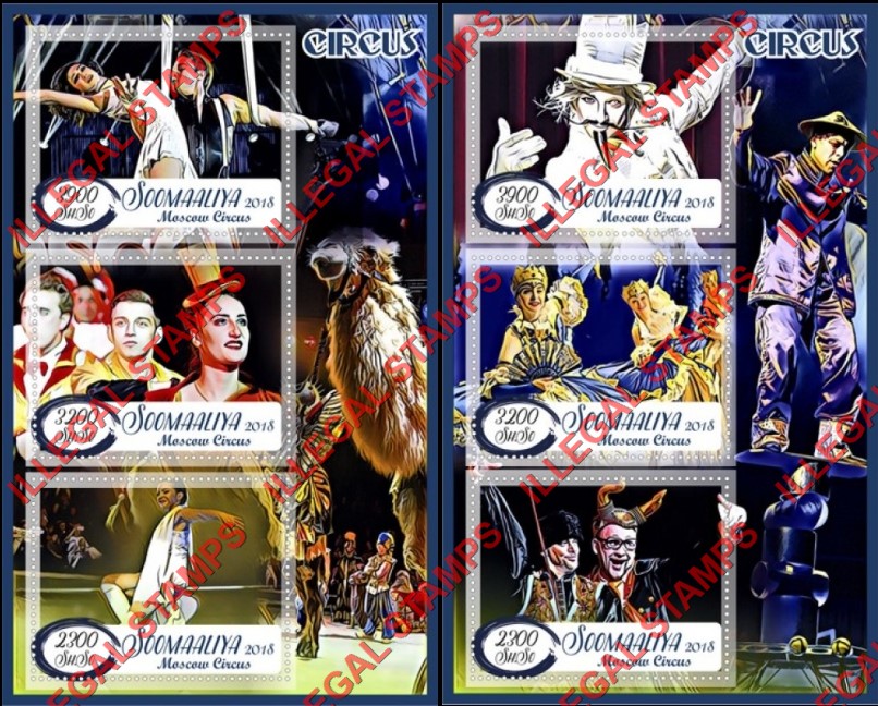 Somalia 2018 Circus Moscow Illegal Stamp Souvenir Sheets of 3 Somalia 2018 Circus Moscow Illegal Stamp Souvenir Sheets of 3