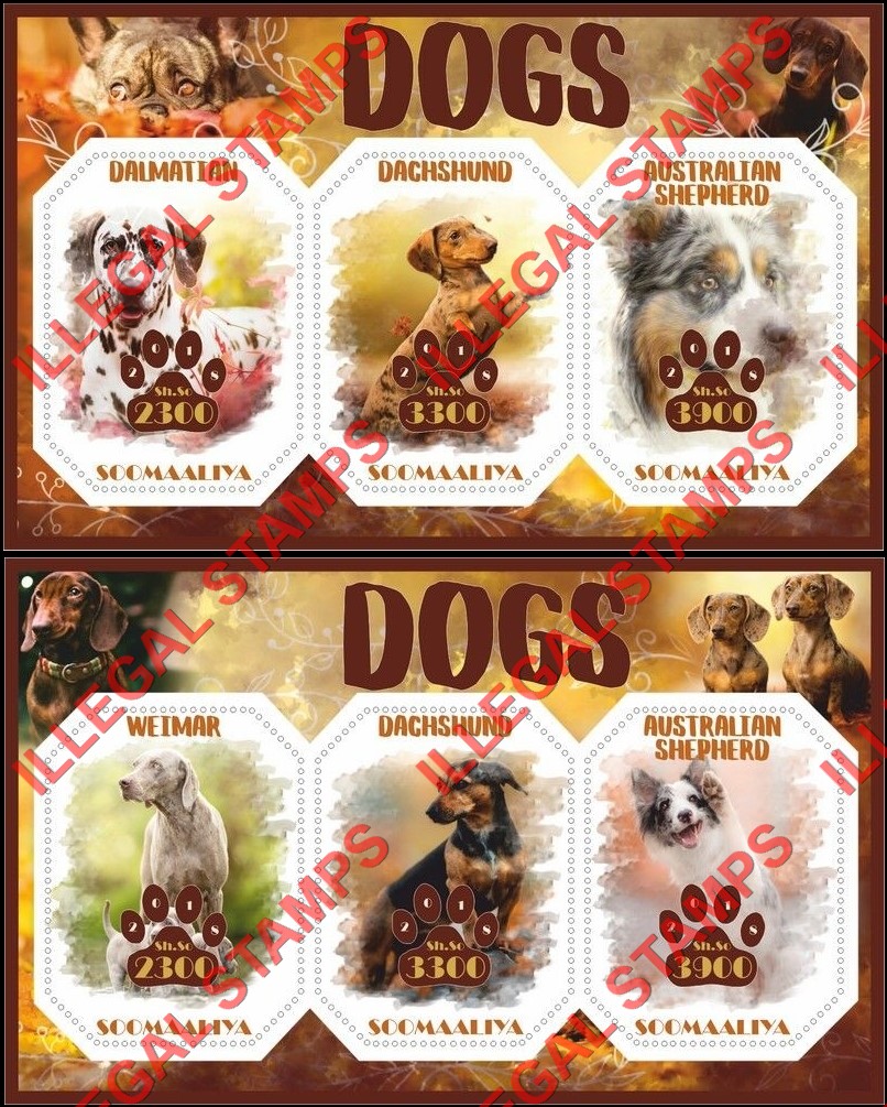 Somalia 2018 Dogs Illegal Stamp Souvenir Sheets of 3 Somalia 2018 Dogs Illegal Stamp Souvenir Sheets of 3