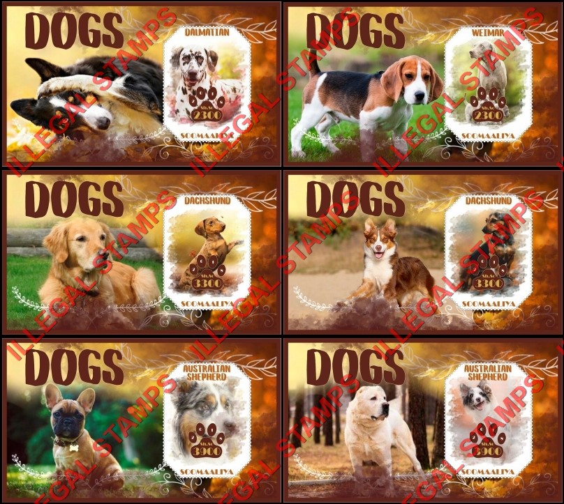 Somalia 2018 Dogs Illegal Stamp Souvenir Sheets of 1 Somalia 2018 Dogs Illegal Stamp Souvenir Sheets of 1