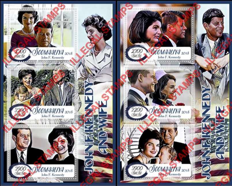 Somalia 2018 John F. Kennedy and Wife Illegal Stamp Souvenir Sheets of 3 Somalia 2018 John F. Kennedy and Wife Illegal Stamp Souvenir Sheets of 3