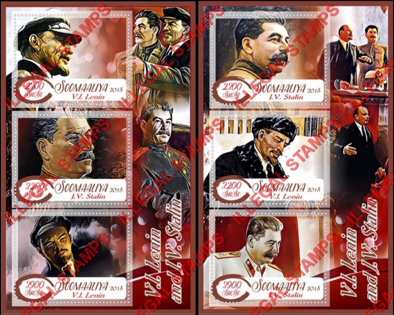 Somalia 2018 Lenin and Stalin Illegal Stamp Souvenir Sheets of 3 Somalia 2018 Lenin and Stalin Illegal Stamp Souvenir Sheets of 3
