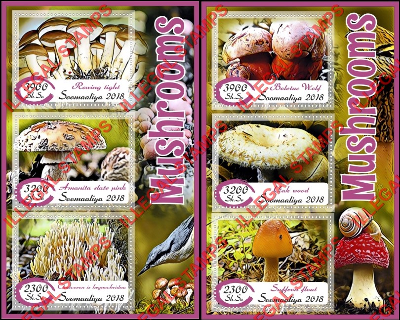 Somalia 2018 Mushrooms Illegal Stamp Souvenir Sheets of 3 Somalia 2018 Mushrooms Illegal Stamp Souvenir Sheets of 3