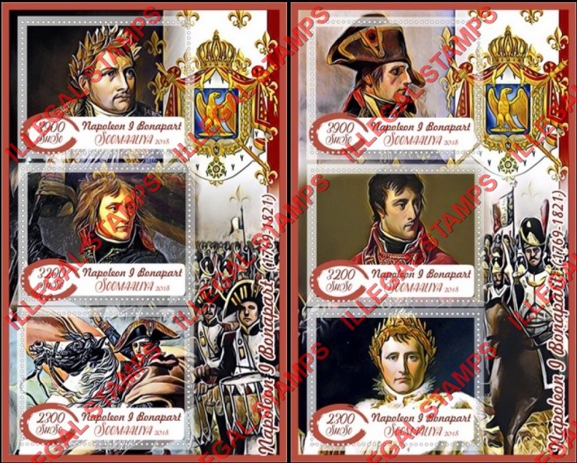 Somalia 2018 Napoleon Bonaparte Illegal Stamp Souvenir Sheets of 3 Somalia 2018 Napoleon Bonaparte Illegal Stamp Souvenir Sheets of 3