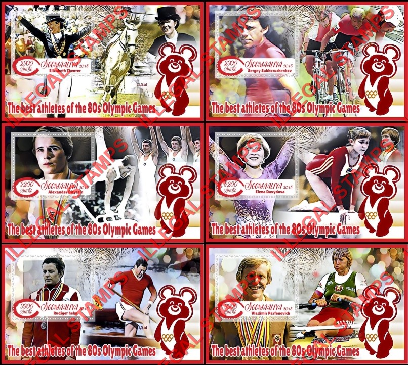 Somalia 2018 Olympic Games Best Atletes in 1980 Illegal Stamp Souvenir Sheets of 1 Somalia 2018 Olympic Games Best Atletes in 1980 Illegal Stamp Souvenir Sheets of 1