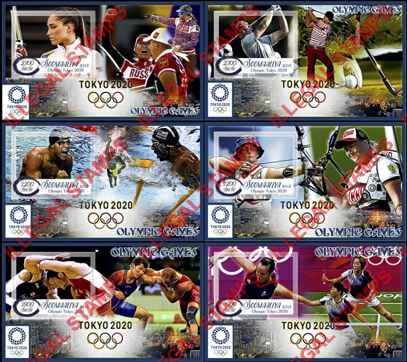 Somalia 2018 Olympic Games in Tokyo 2020 (different) Illegal Stamp Souvenir Sheets of 1 Somalia 2018 Olympic Games in Tokyo 2020 (different) Illegal Stamp Souvenir Sheets of 1