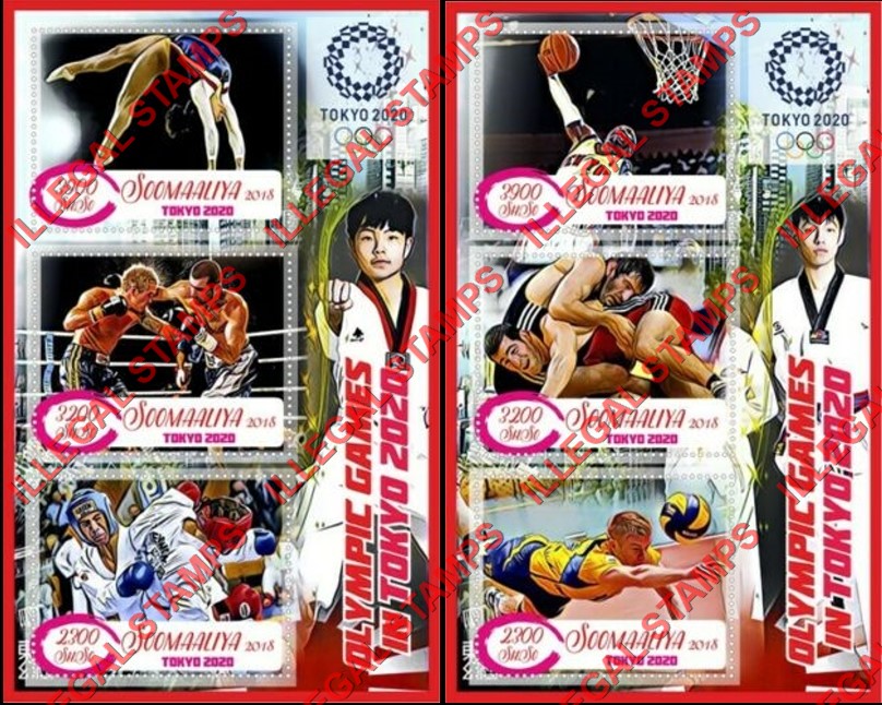 Somalia 2018 Olympic Games in Tokyo 2020 Illegal Stamp Souvenir Sheets of 3 Somalia 2018 Olympic Games in Tokyo 2020 Illegal Stamp Souvenir Sheets of 3