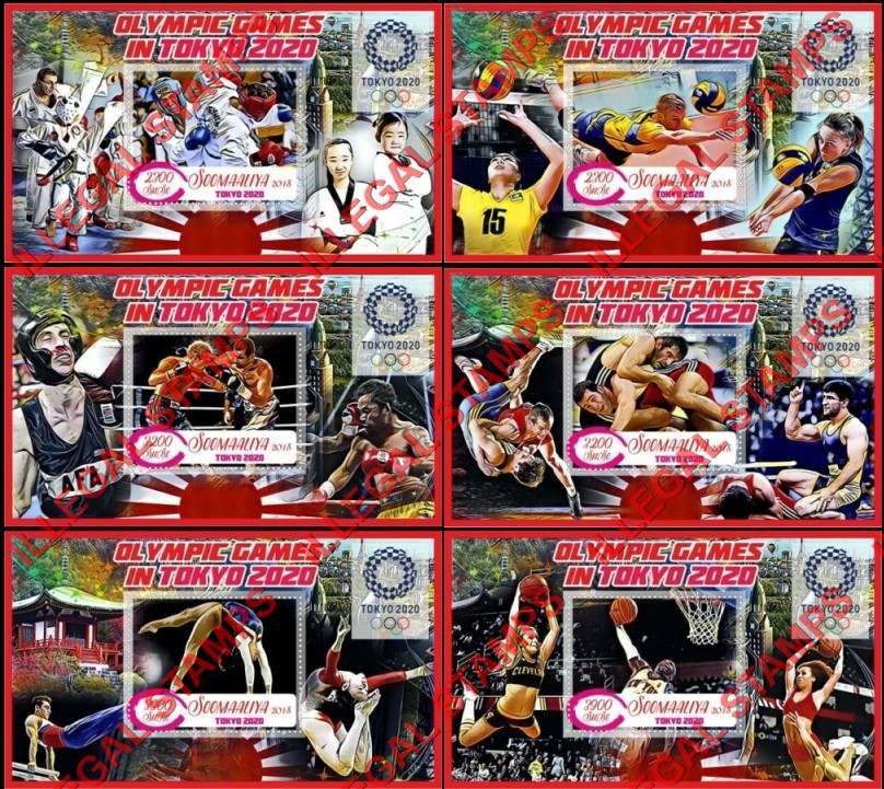 Somalia 2018 Olympic Games in Tokyo 2020 Illegal Stamp Souvenir Sheets of 1 Somalia 2018 Olympic Games in Tokyo 2020 Illegal Stamp Souvenir Sheets of 1