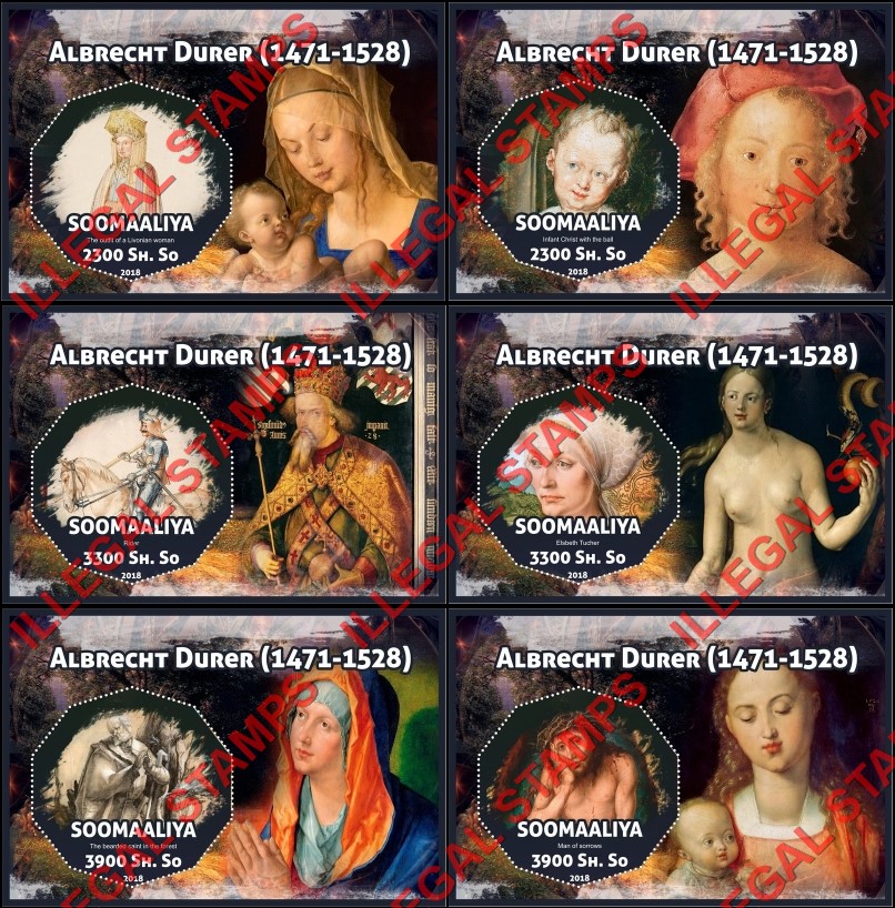 Somalia 2018 Paintings by Albrecht Durer Illegal Stamp Souvenir Sheets of 1 Somalia 2018 Paintings by Albrecht Durer Illegal Stamp Souvenir Sheets of 1