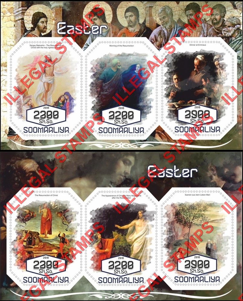 Somalia 2018 Paintings Easter Illegal Stamp Souvenir Sheets of 3 Somalia 2018 Paintings Easter Illegal Stamp Souvenir Sheets of 3