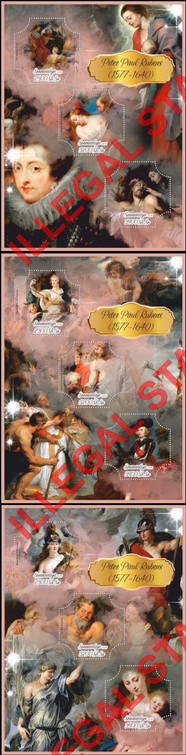 Somalia 2018 Paintings by Peter Paul Rubens (different) Illegal Stamp Souvenir Sheets of 3 Somalia 2018 Paintings by Peter Paul Rubens (different) Illegal Stamp Souvenir Sheets of 3