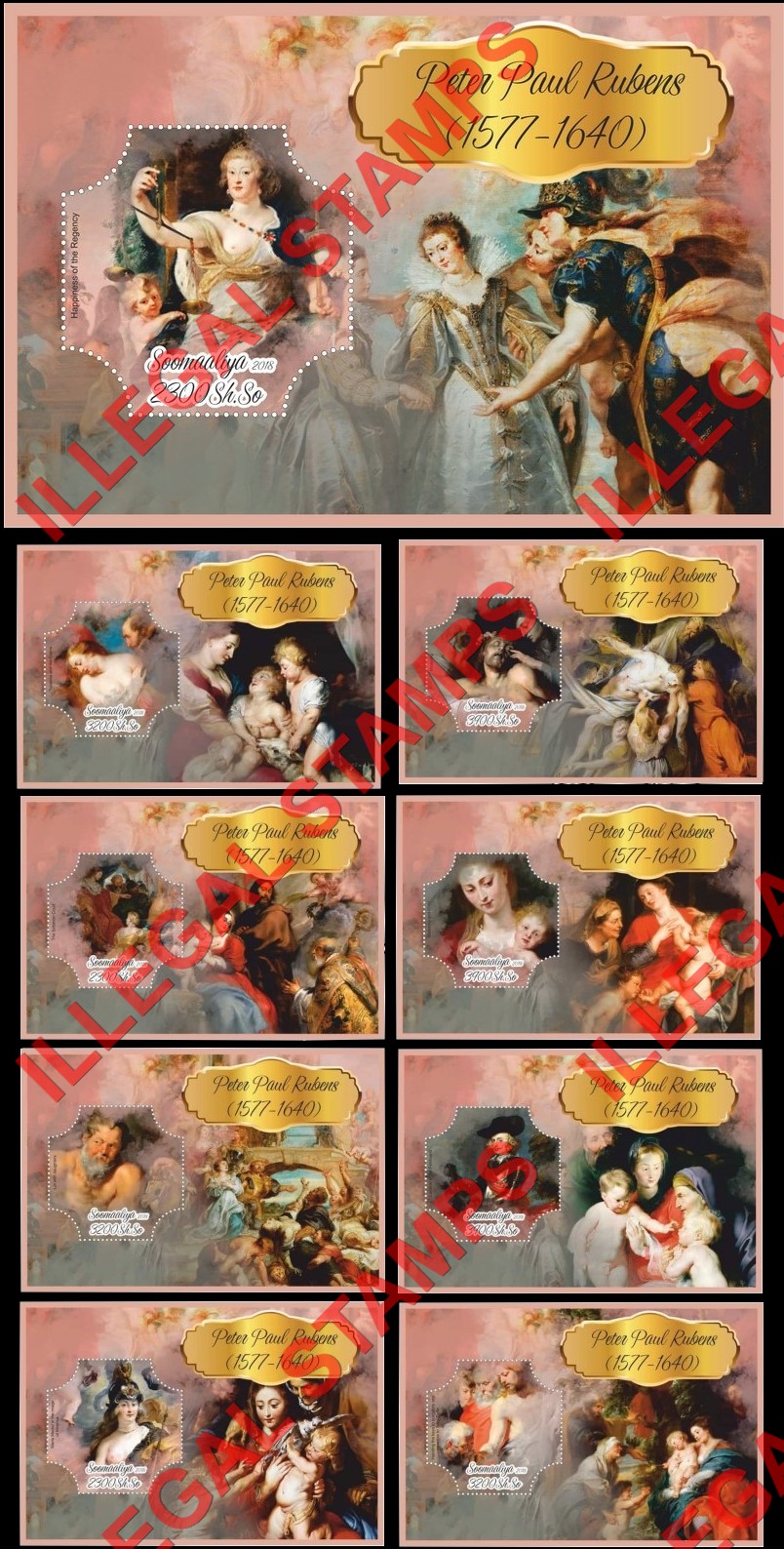 Somalia 2018 Paintings by Peter Paul Rubens (different) Illegal Stamp Souvenir Sheets of 1 Somalia 2018 Paintings by Peter Paul Rubens (different) Illegal Stamp Souvenir Sheets of 1