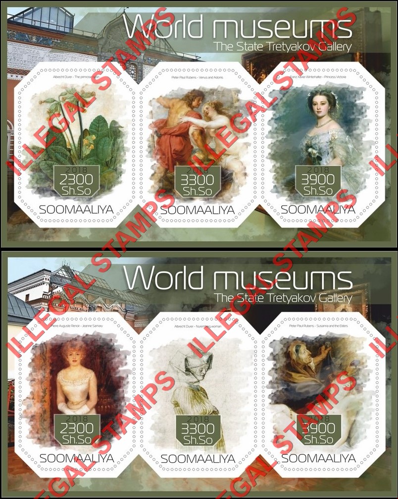 Somalia 2018 Paintings World Museums The State Tretyakov Gallery Illegal Stamp Souvenir Sheets of 3 Somalia 2018 Paintings World Museums The State Tretyakov Gallery Illegal Stamp Souvenir Sheets of 3