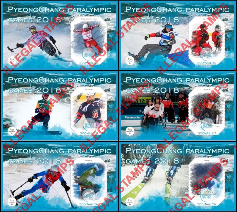 Somalia 2018 Paralympic Games Pyeongchang Illegal Stamp Souvenir Sheets of 1 Somalia 2018 Paralympic Games Pyeongchang Illegal Stamp Souvenir Sheets of 1