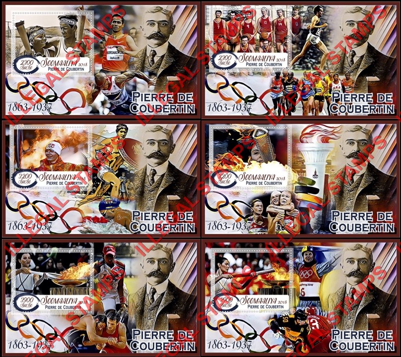 Somalia 2018 Pierre de Coubertin Illegal Stamp Souvenir Sheets of 1 Somalia 2018 Pierre de Coubertin Illegal Stamp Souvenir Sheets of 1