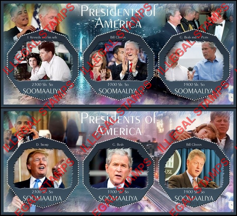 Somalia 2018 Presidents of America Illegal Stamp Souvenir Sheets of 3 Somalia 2018 Presidents of America Illegal Stamp Souvenir Sheets of 3