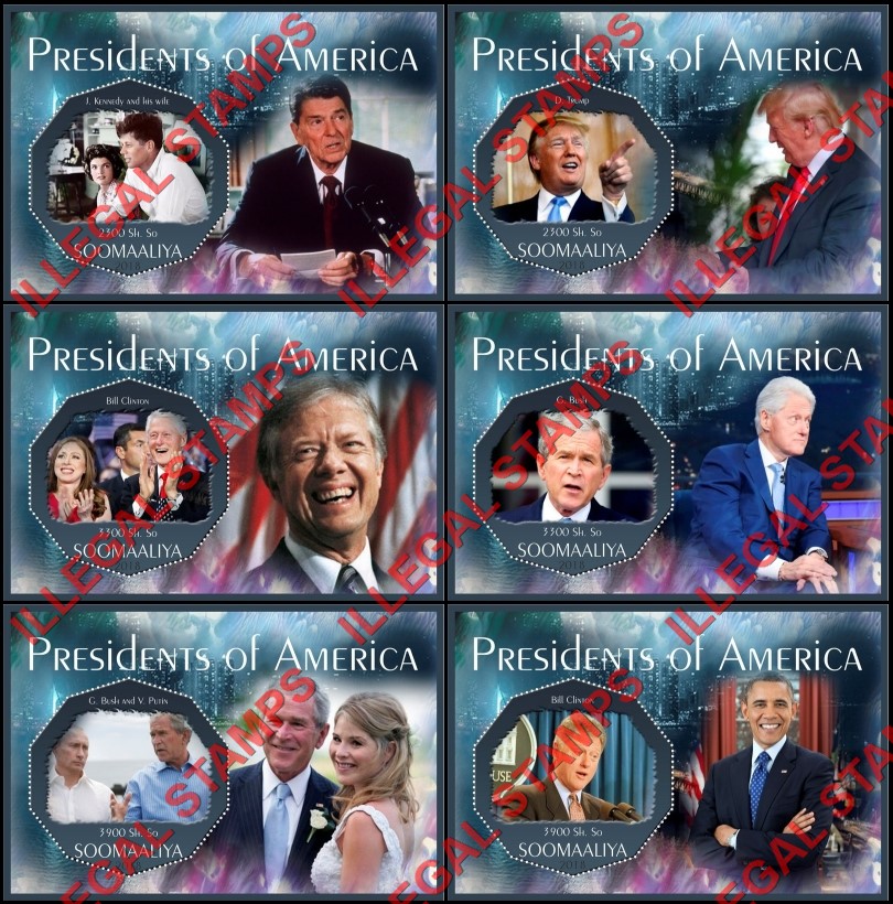 Somalia 2018 Presidents of America Illegal Stamp Souvenir Sheets of 1 Somalia 2018 Presidents of America Illegal Stamp Souvenir Sheets of 1