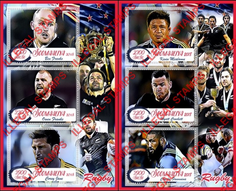 Somalia 2018 Rugby Players Illegal Stamp Souvenir Sheets of 3 Somalia 2018 Rugby Players Illegal Stamp Souvenir Sheets of 3