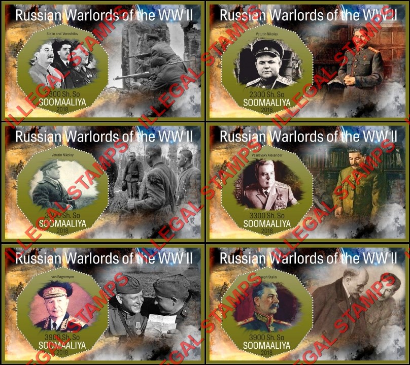 Somalia 2018 Russian Warlords of World War II Illegal Stamp Souvenir Sheets of 1 Somalia 2018 Russian Warlords of World War II Illegal Stamp Souvenir Sheets of 1