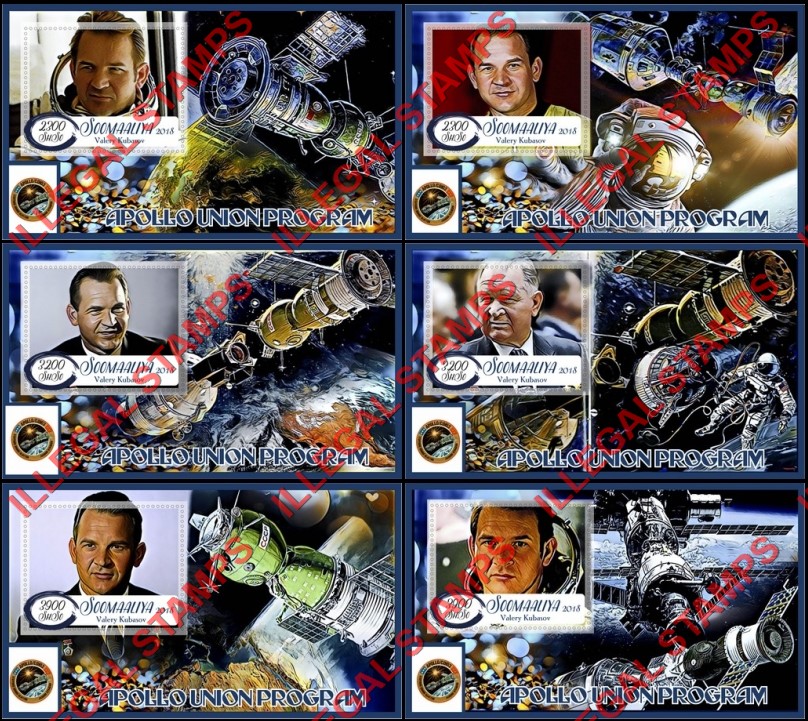 Somalia 2018 Space Apollo Union Program Valery Kubasov Illegal Stamp Souvenir Sheets of 1 Somalia 2018 Space Apollo Union Program Valery Kubasov Illegal Stamp Souvenir Sheets of 1