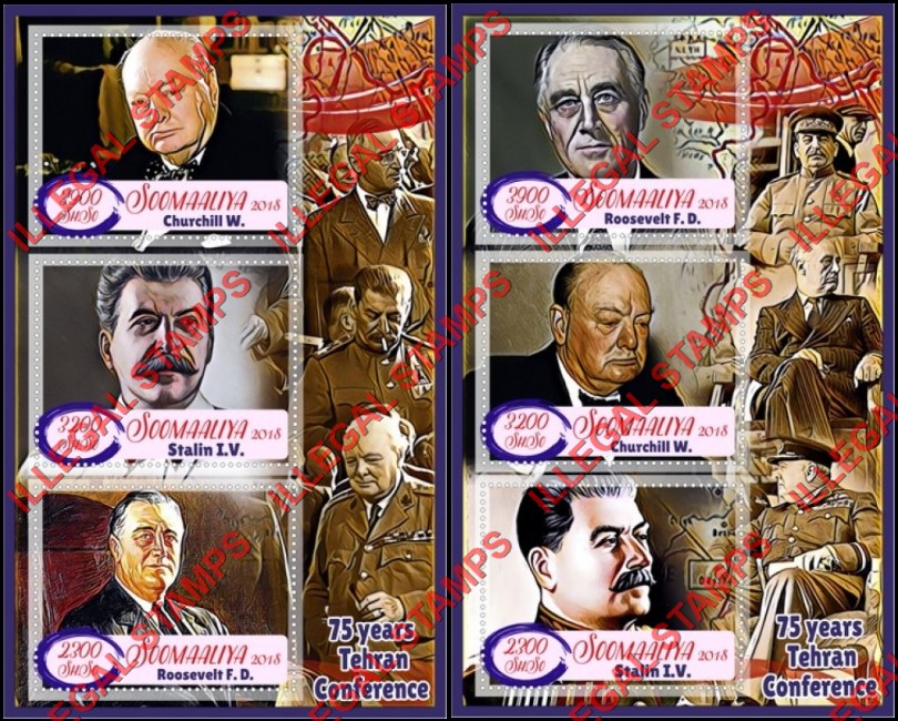 Somalia 2018 Tehran Conference Illegal Stamp Souvenir Sheets of 3 Somalia 2018 Tehran Conference Illegal Stamp Souvenir Sheets of 3