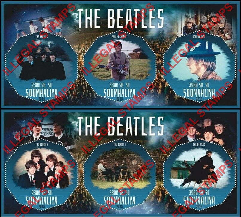 Somalia 2018 The Beatles Illegal Stamp Souvenir Sheets of 3 Somalia 2018 The Beatles Illegal Stamp Souvenir Sheets of 3