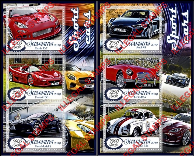 Somalia 2019 Sport Cars Illegal Stamp Souvenir Sheets of 3 Somalia 2019 Sport Cars Illegal Stamp Souvenir Sheets of 3