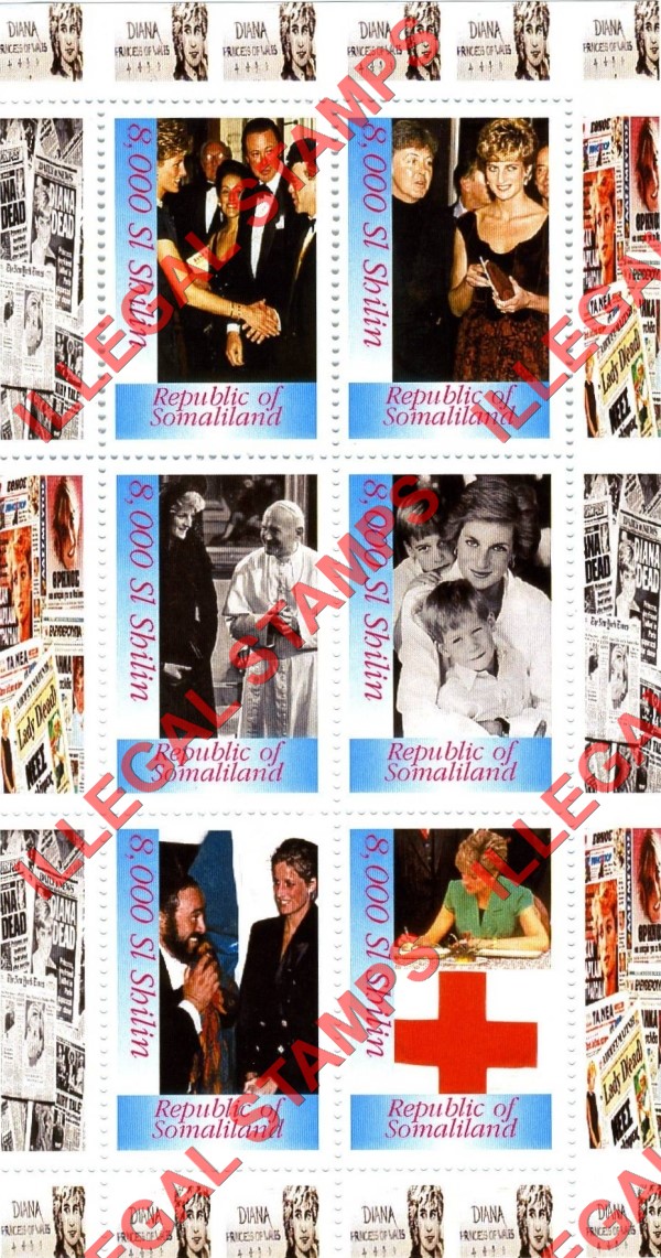 Somaliland 1997 Princess Diana Illegal Stamp Souvenir Sheet of 6