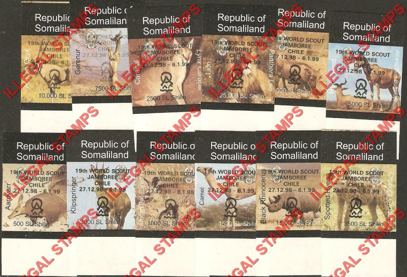 Somaliland 1998 Animals of Africa Overprinted in Black Illegal Stamp Set of 12