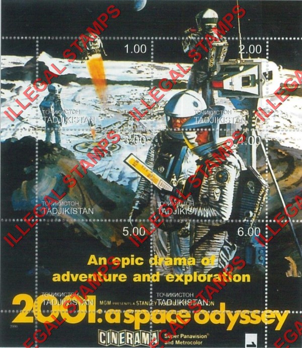 Tajikistan 2000 2001 a Space Odyssey Illegal Stamp Souvenir Sheet of 6