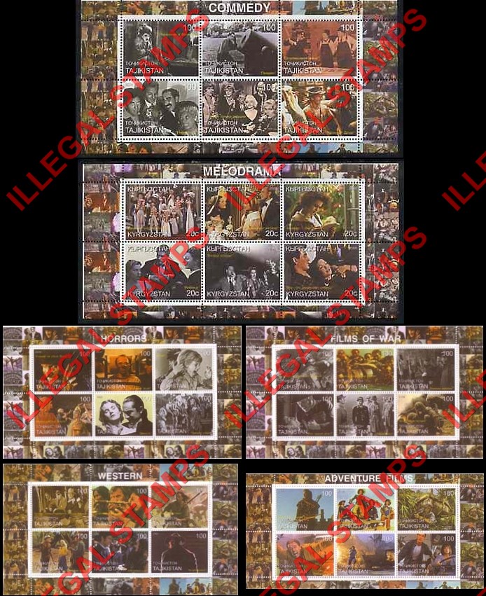 Tajikistan 2000 Films Illegal Stamp Souvenir Sheets of 6