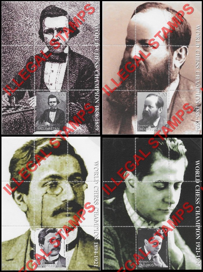 Tajikistan 2000 Chess Champions Illegal Stamp Souvenir Sheets of 1 (Part 1)