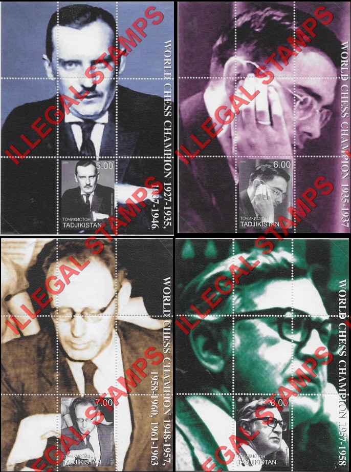 Tajikistan 2000 Chess Champions Illegal Stamp Souvenir Sheets of 1 (Part 2)