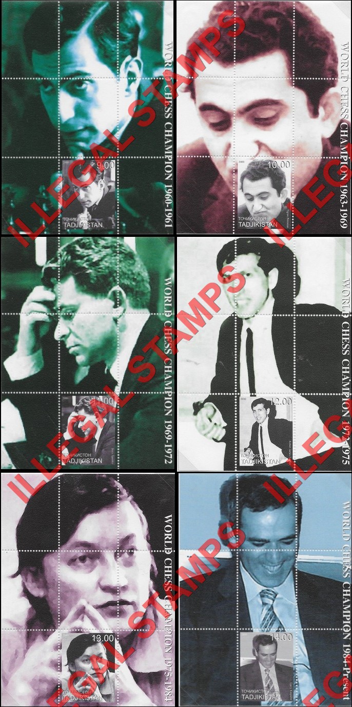 Tajikistan 2000 Chess Champions Illegal Stamp Souvenir Sheets of 1 (Part 3)