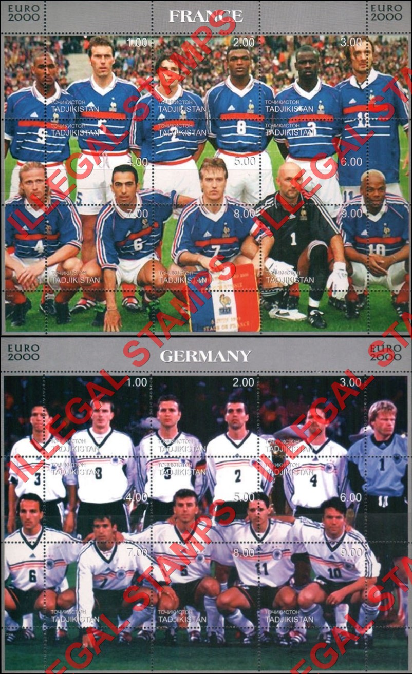 Tajikistan 2000 EURO 2000 European Football Championship Teams Soccer Illegal Stamp Souvenir Sheets of 6 (Part 2)