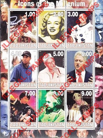 Tajikistan 2000 Icons of the Millennium Illegal Stamp Souvenir Sheet of 9