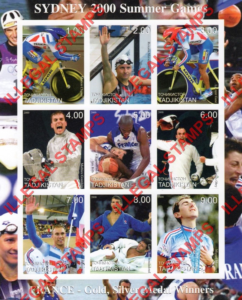 Tajikistan 2000 Sydney Summer Olympic Games Illegal Stamp Souvenir Sheets of 9 (Sheet 4)