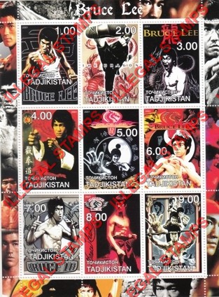 Tajikistan 2001 Bruce Lee Illegal Stamp Souvenir Sheet of 9 Tajikistan 2001 Bruce Lee Illegal Stamp Souvenir Sheet of 9