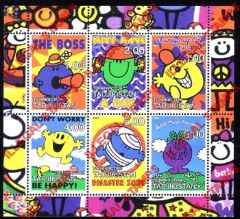 Tajikistan 2001 Delightful Cartoons Mister Men Illegal Stamp Souvenir Sheet of 6 Tajikistan 2001 Delightful Cartoons Mister Men Illegal Stamp Souvenir Sheet of 6